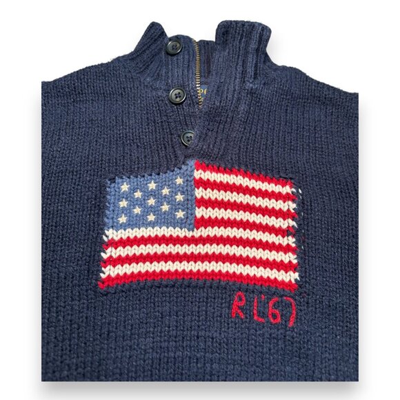 Ralph Lauren POLO Toddler USA American Flag Knit Quarter Zip Retro Sweater 2 2T - Picture 5 of 11